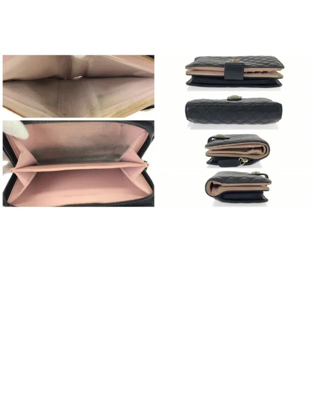 Chanel Quilted CC Logo Black Pink Gold Leather Folded Wallet Compact